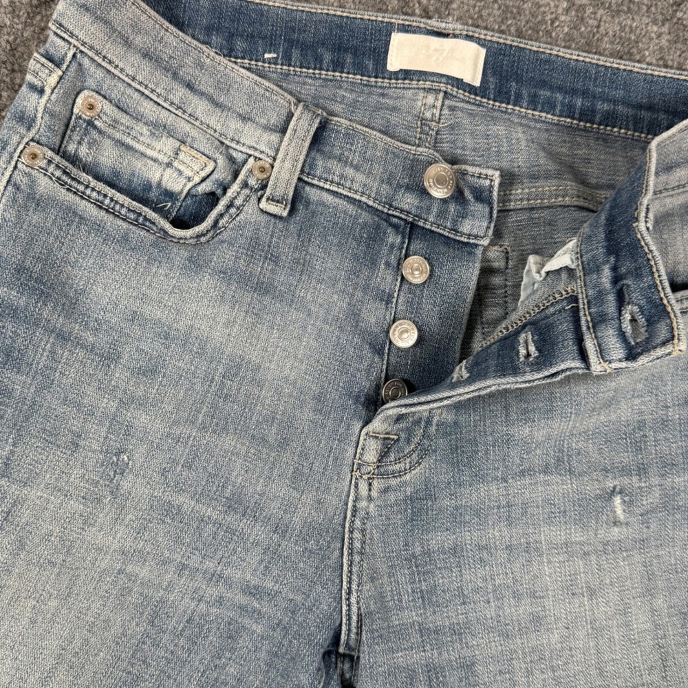 7 For All Mankind Ankle Skinny Jeans Distressed Frayed Hem Button Fly 26 28X25